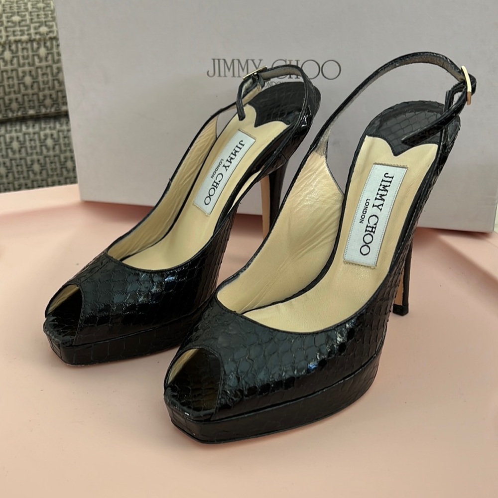 Jimmy Choo Elapho snakeskin slingback platform heels